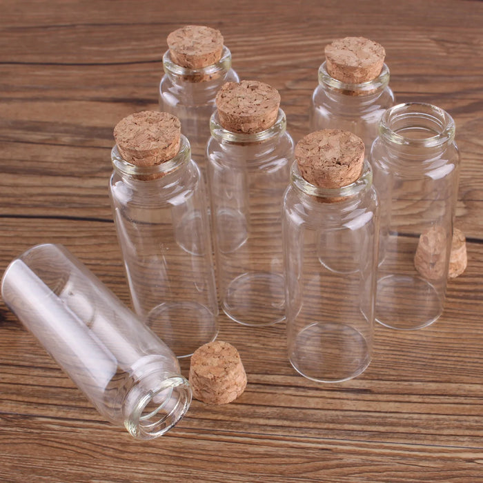 24 pezzi 10 ml 15 ml 20 ml 25 ml 30 ml Simpatiche bottiglie di vetro trasparente con tappo in sughero Bottiglie vuote di spezie Barattoli Fiale artigianali fai da te