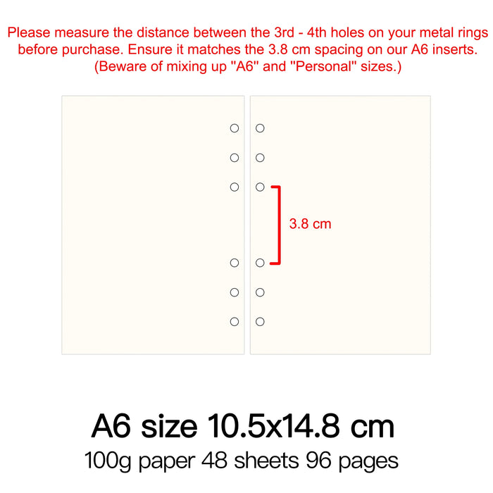 Raccoglitore ad anelli di alta qualità Notebook A5 Personal A6 A7 A8 Dimensioni Inserto Ricariche Sciolto Foglia Spirale Diario Planner Nucleo interno 100g Carta