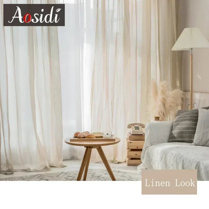 Tende in tulle effetto lino beige per soggiorno Tende moderne in lino trasparente per camera da letto Tenda in voile solido per drappo per finestra per bambini