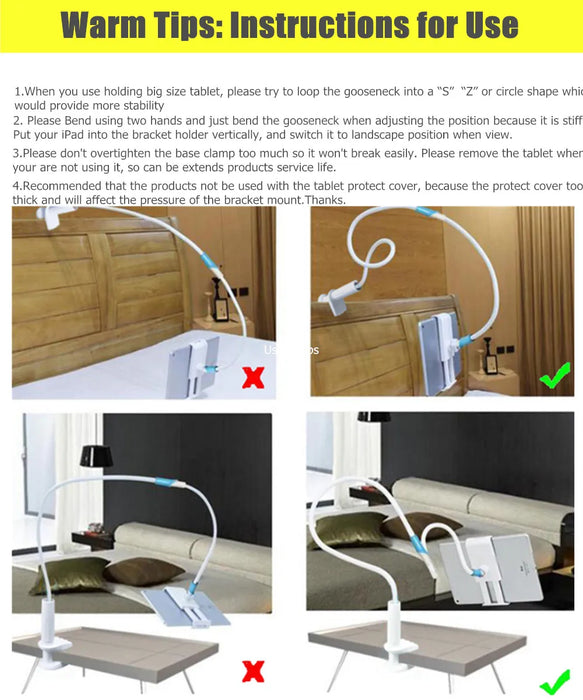 Supporto flessibile per tablet con braccio lungo per scrivania da letto Supporto per tablet per telefono da 5-11 '' per Xiaomi Huawei Samsung Teclast Supporto per linguetta per iPad
