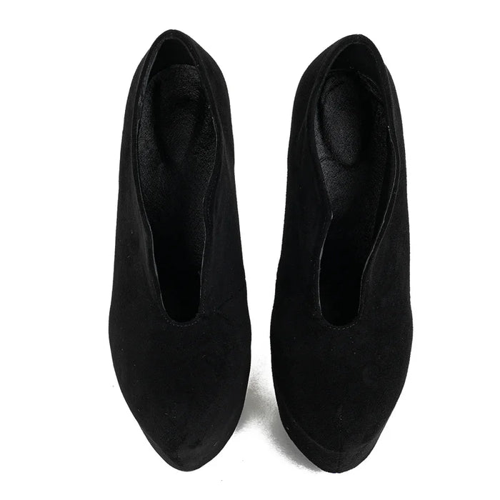 Liyke Big Size 44 45 donne tacchi alti estremamente sottili spogliarellista scarpe da Pole Dance Solid Black punta tonda Slip On Sexy Platform Pumps