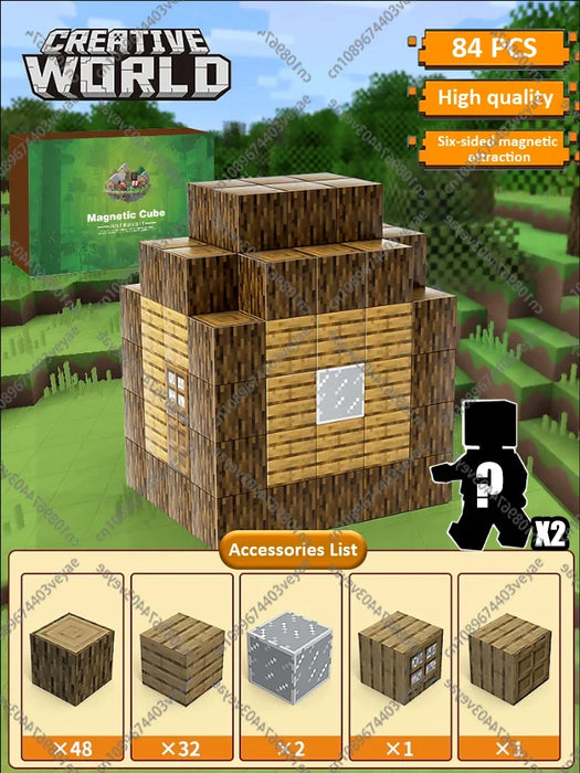 Blocchi magnetici Mine World Set cubo magnetico per ragazzo ragazza bambino età 3+ modello fai da te bambini stelo stelo giocattolo sensoriale regalo