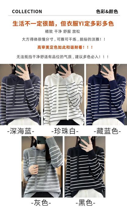 Nuove felpe con cappuccio e felpe in lana a righe per donna Maglioni a maniche lunghe Maglioni lavorati a maglia Capispalla femminili Abbigliamento con cappuccio alla moda