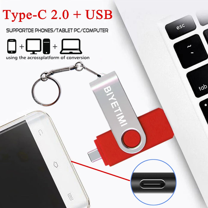 Tipo C Biyetimi Unità Flash Usb 2.0 128gb pendrive 64gb флэш-накопител bastone 32G 16gb Tipo-c Pen Drive 4G per il Telefono Del PC regalo
