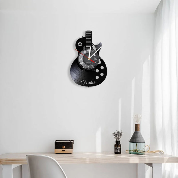 Chitarra acustica Wall Art orologio da parete strumento musicale Home Interior Wall Decor vinile Record orologio da parete Rock n Roll regalo musicale
