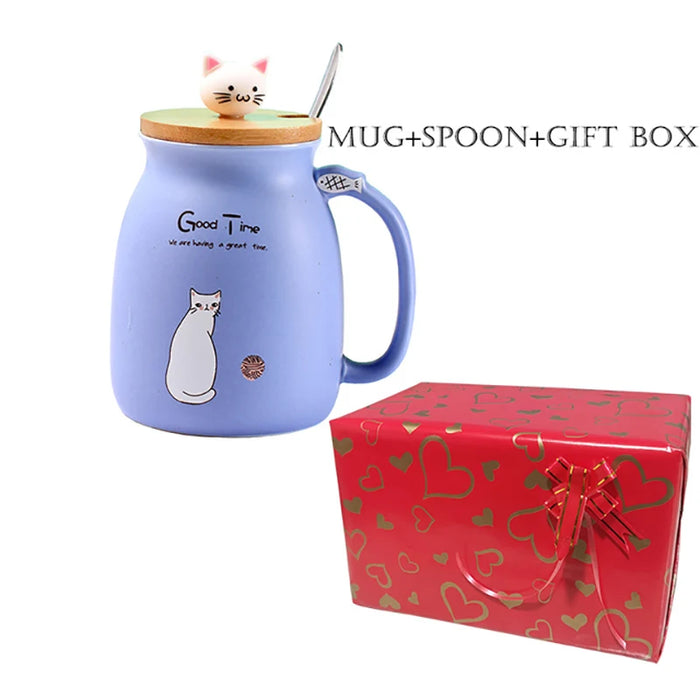 Colore creativo gatto resistente al calore Tazza cartone animato con coperchio 450ml tazza gattino caffè tazze in ceramica tazza per bambini ufficio Drinkware regalo