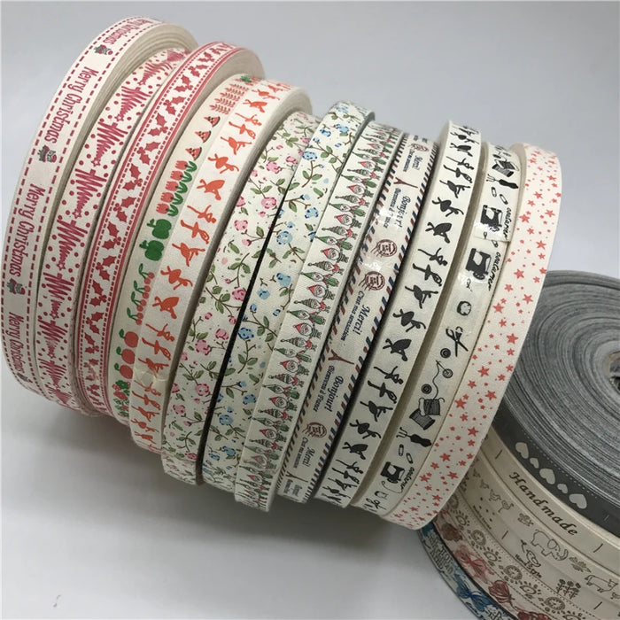 5 Yards/lot 15mm Nastro di cotone Design fatto a mano Nastri di cotone stampati per la decorazione natalizia di nozze Tessuto da cucito fai da te