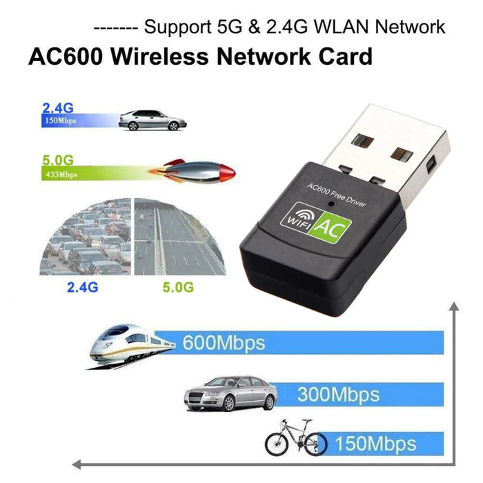 Adattatore WiFi Dual-band da 600Mbps Antenna USB 2.4g 5GHz adattatore Wifi USB adattatore per scheda di rete Wireless Wifi