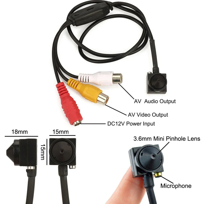 Uvusee CCTV 1/3 CCD 1000TVL Mini telecamera di sorveglianza di sicurezza HD ad angolo più ampio da 3,7 mm con microfono audio