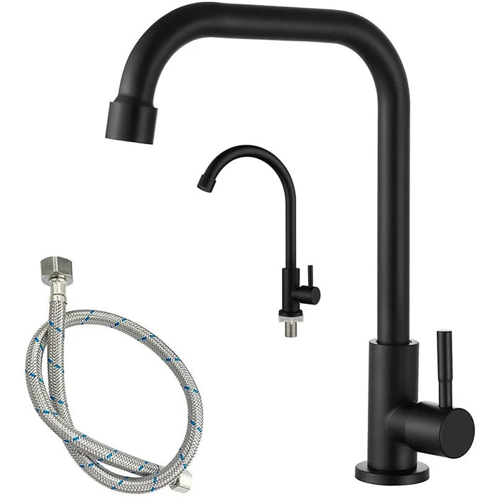 G1/2 rubinetto da cucina in acciaio inossidabile nero depuratore d'acqua rubinetti per acqua fredda a testa singola rubinetto con maniglia per montaggio su ponte di rotazione 9/16