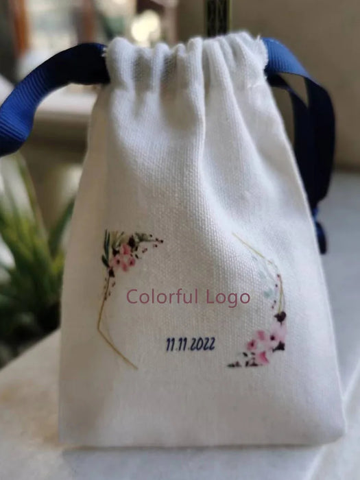 Piccoli sacchetti regalo in cotone bianco 5x7 cm 8x10 cm 9x12 cm Sacco bomboniera per caramelle per feste Borsa personalizzata con coulisse in mussola Custodia con logo per gioielli