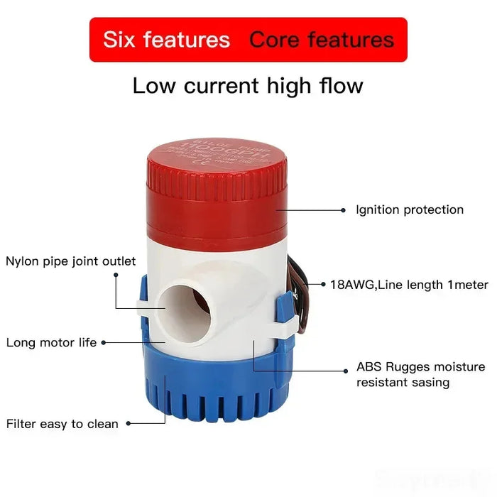 1100GPH mini boat bilge pump 12v bilge pump 12 v 24v dc 10A submerse kayak rule water electric 1100 gph volt garden rinse Wash
