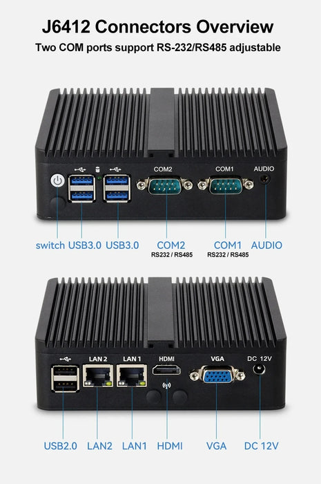 BEBEPC Fanless Industriale Mini j6412 j4125 i5 4200U 5200U Dual LAN RS232 Win10/11 Pro Linux Ubuntu WIFI Computer desktop PC domestico