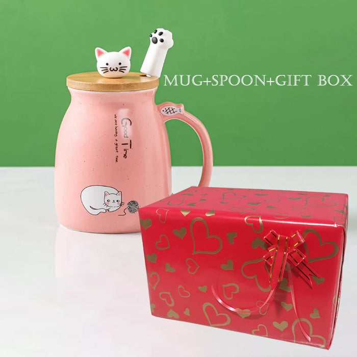 Colore creativo gatto resistente al calore Tazza cartone animato con coperchio 450ml tazza gattino caffè tazze in ceramica tazza per bambini ufficio Drinkware regalo