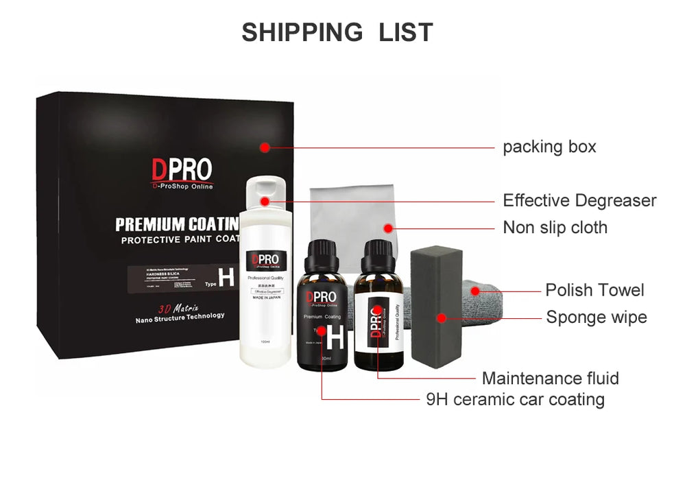 Dpro 9H Rivestimento per auto in ceramica Vetro liquido Impermeabile Nano Ceramica Vernice Cura Anti-graffio Idrofobico Kit di lucidatura per dettagli auto