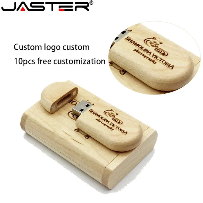 JASTER Logo in legno di alta qualità Incisione Chiavetta USB in legno 4 GB 8 GB 16 GB 32 GB 64 GB Regalo di nozze Scheda di memoria Flash Pen Drive