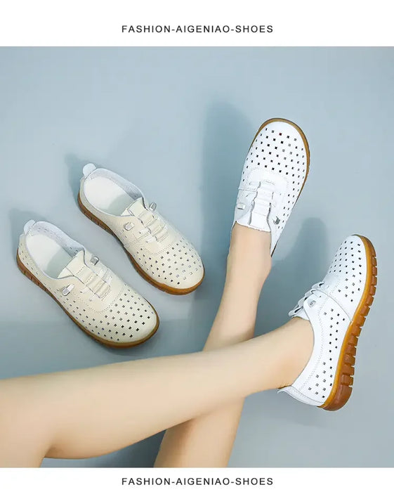 Mocassini estivi in vera pelle Scarpe casual da donna Mocassini Calzature da donna con punta morbida Scarpe basse da donna bianche