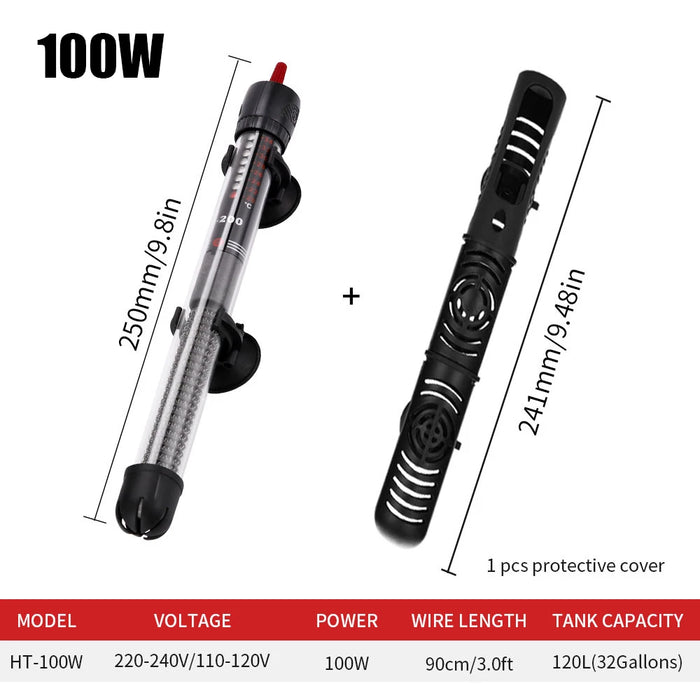 110v-220v Temperatura Regolabile Termostato Asta Riscaldatore 25W/ 50W/ 100W/ 200W/ 300W Sommergibile Acquario Serbatoio di Pesci Acqua di Calore