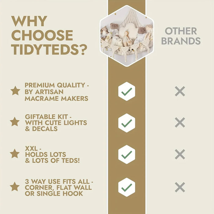 Grande amaca portaoggetti per bambole - Organizzatore di giocattoli di peluche con frange, simpatico rete di peluche appesa per la decorazione della camera da letto dei bambini Puntelli per la fotografia