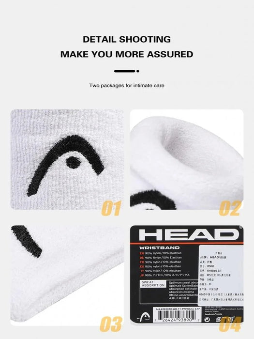 HEAD Tennis Badminton Wristband ricamo Sport Wristband cotone comodo assorbire il sudore che pulisce il polsino antiscivolo