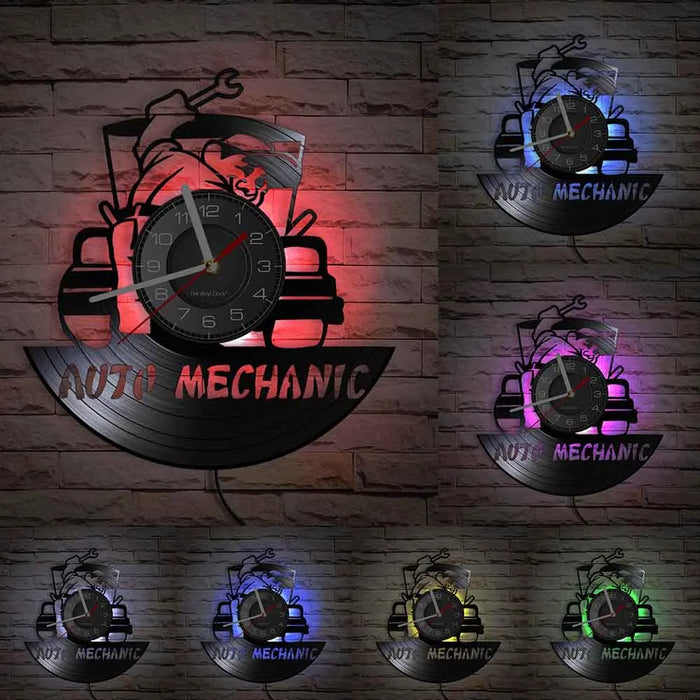 Negozio di riparazione Auto Wall Sign decorativo moderno orologio da parete Auto servizio meccanico officina vinile Record Clock Garage riparatore regalo