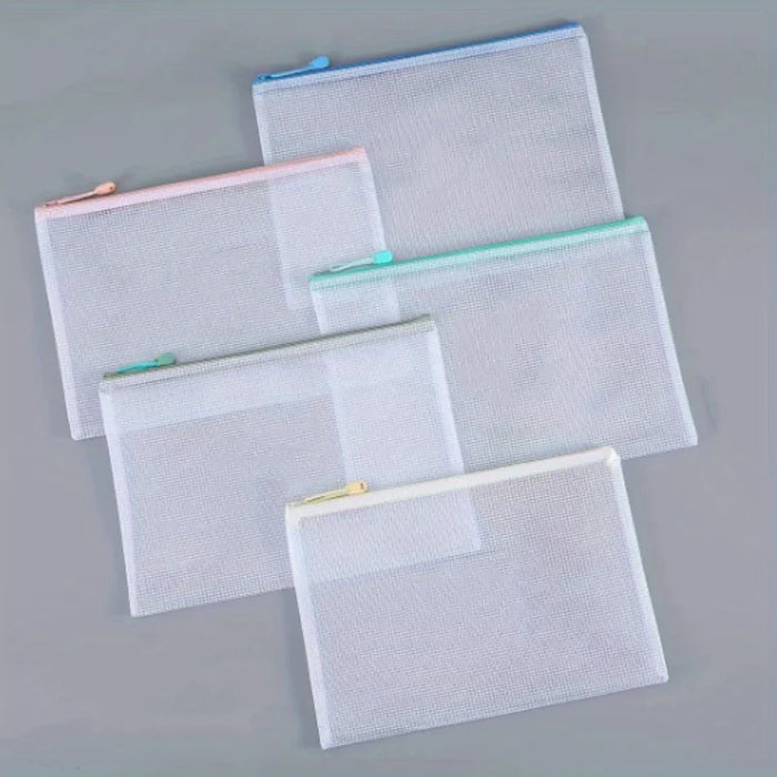 Borsa con cerniera in rete da 10 pezzi borsa con cerniera borsa con cerniera per l'organizzazione dell'aula borsa con cerniera in plastica, 5 colori, formato A4, scheda Gam