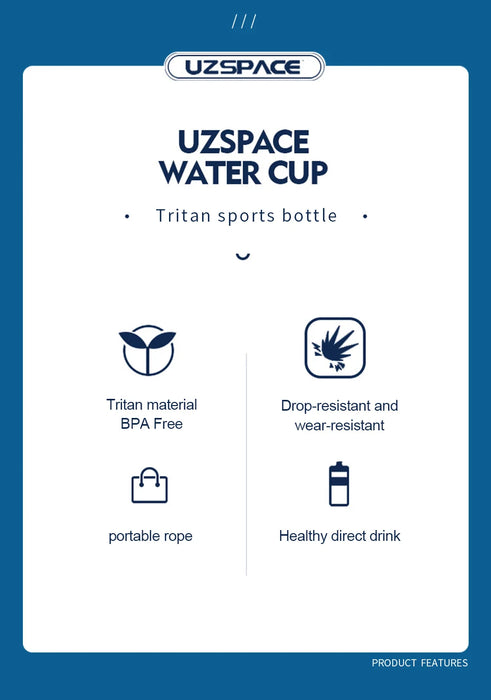 UZSPACE Borse acqua calda 500/1000ML Proteine Shaker Diretta Drink Outdoor Sport Tour Portatile A Perfetta Tenuta di Plastica Tritan La Mia Bottiglia BPA Libero