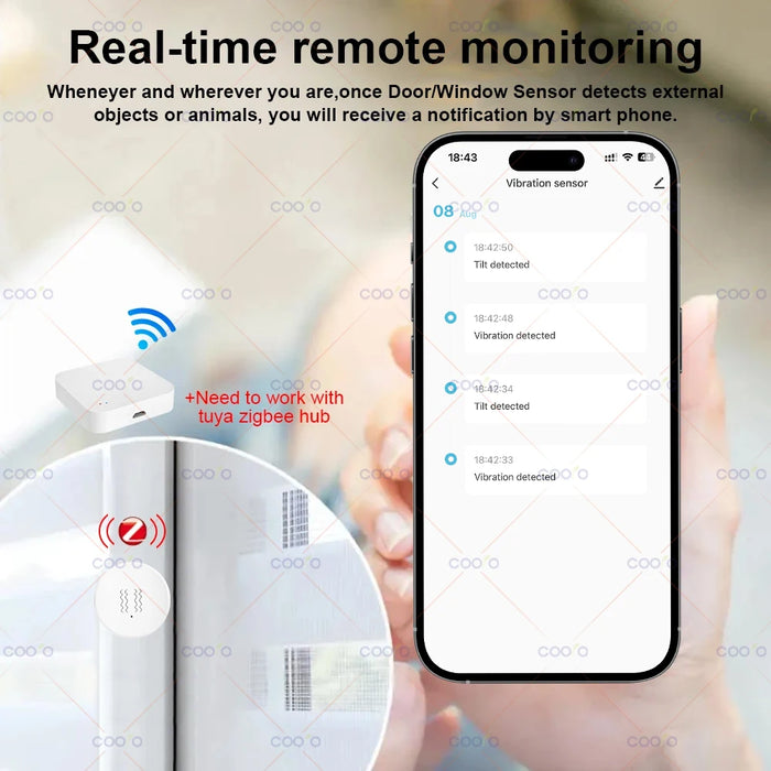 Tuya ZigBee sensore di inclinazione a vibrazione intelligente monitoraggio in tempo reale allarme di rilevamento della finestra della porta sistema di protezione della sicurezza domestica intelligente