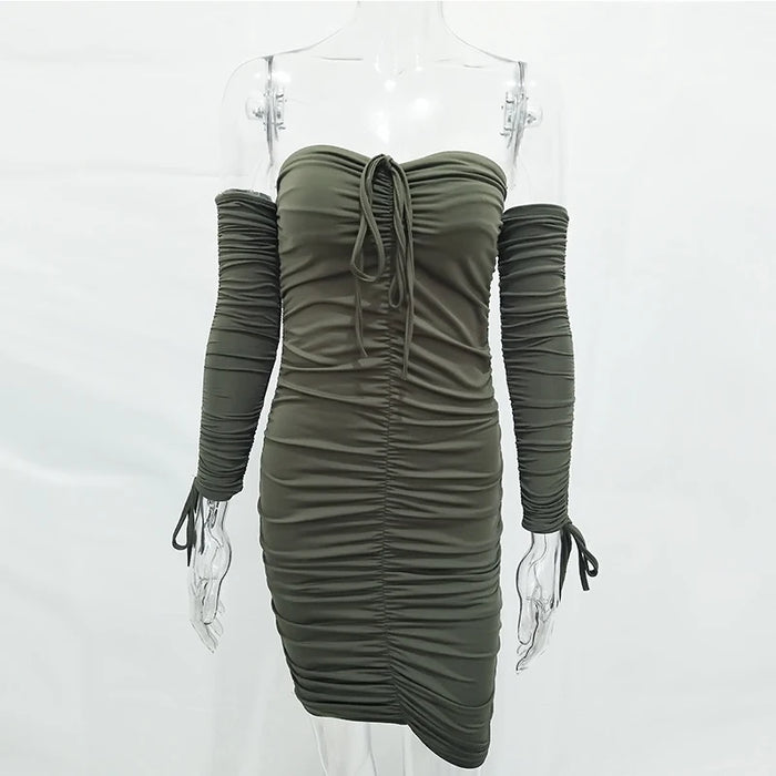 Articat Donne Autunno Inverno Vestito Dalla Fasciatura Delle Donne 2022 Sexy Off Spalla Manica Lunga Sottile Elastico Aderente Abiti Da Festa Abiti