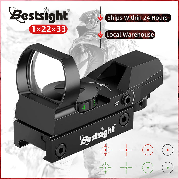 Bestsight Red Dot Sight Mirino olografico Reflex 4 Reticolo Ottiche Collimatore illuminato rosso e verde Mirino da caccia
