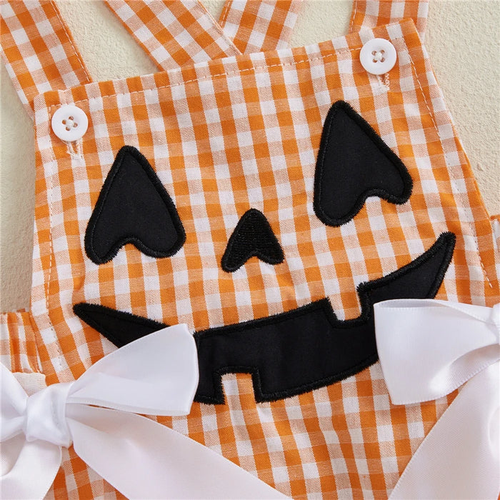 Bambino neonate pagliaccetto di Halloween casual senza maniche collo quadrato zucca plaid stampato tuta moda neonato vestiti appena nati