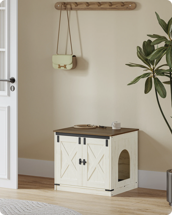 Lettiera per Gatti con Divisorio Rimovibile, Casetta per Gatti, Ingresso Reversibile Sinistra o Destra, Mobiletto Laterale, Marrone Vintage/Bianco