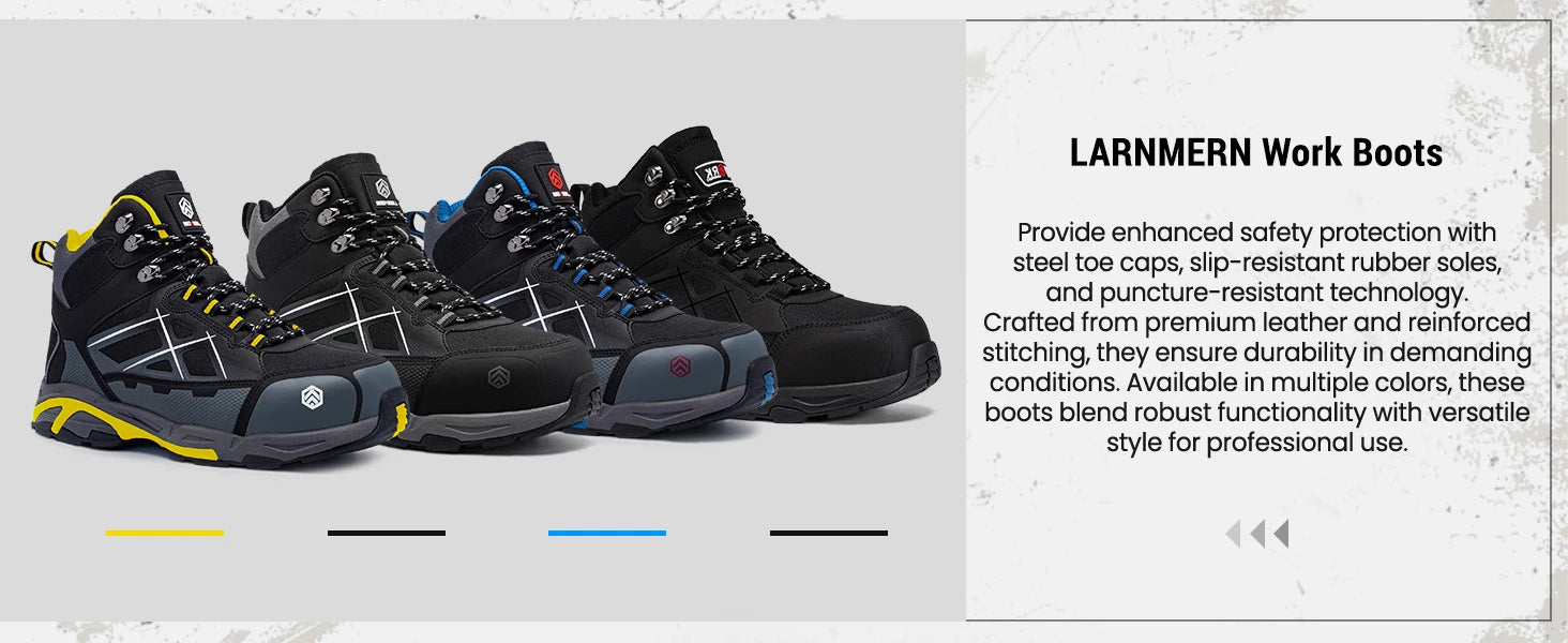 LARNMERN Stivali da lavoro antinfortunistici con punta in acciaio da uomo Scarpe antiscivolo per uomo Stivali protettivi antistatici antiforatura