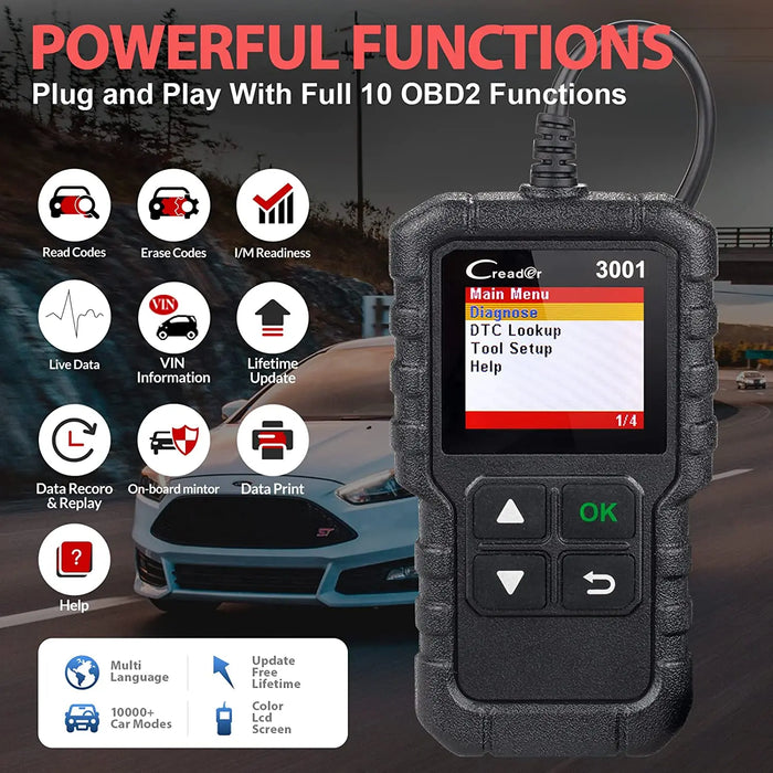 Launch X431 CR3001 Pieno Supporto OBDII/EOBD funzione Creader 3001 strumento diagnostico Multilingue PK CR319 OM123 scanner per lettore di codici