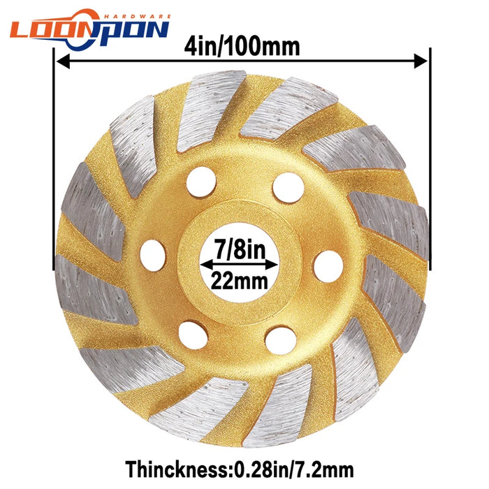 Disco abrasivo a tazza diamantata oro 100/125/150/180mm levigatrice per calcestruzzo per lucidatura di cemento in pietra per pavimenti 4/ 5/ 6/ 7/pollici