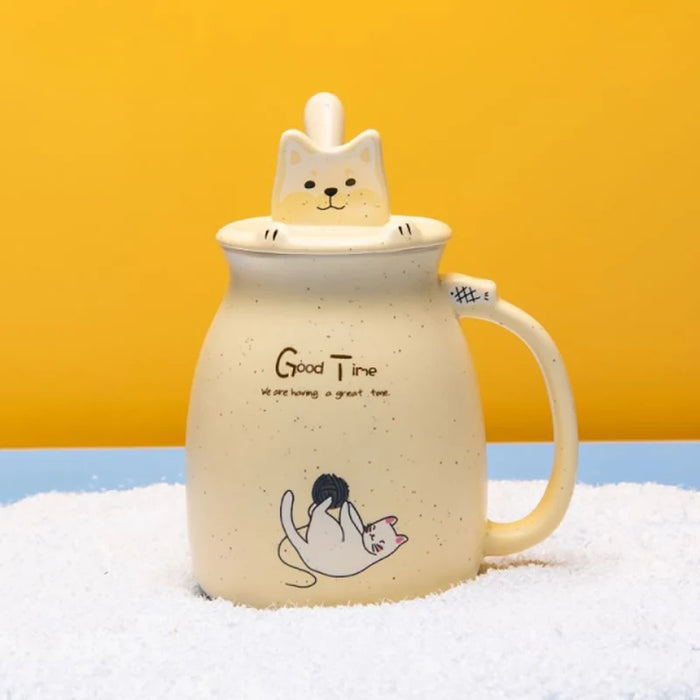 Colore creativo gatto resistente al calore Tazza cartone animato con coperchio 450ml tazza gattino caffè tazze in ceramica tazza per bambini ufficio Drinkware regalo