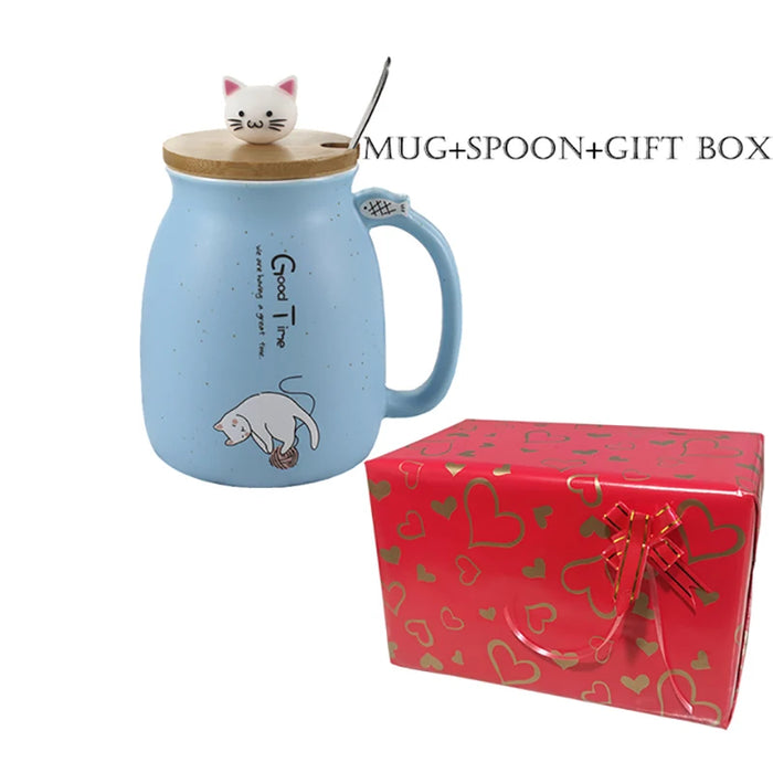 Colore creativo gatto resistente al calore Tazza cartone animato con coperchio 450ml tazza gattino caffè tazze in ceramica tazza per bambini ufficio Drinkware regalo