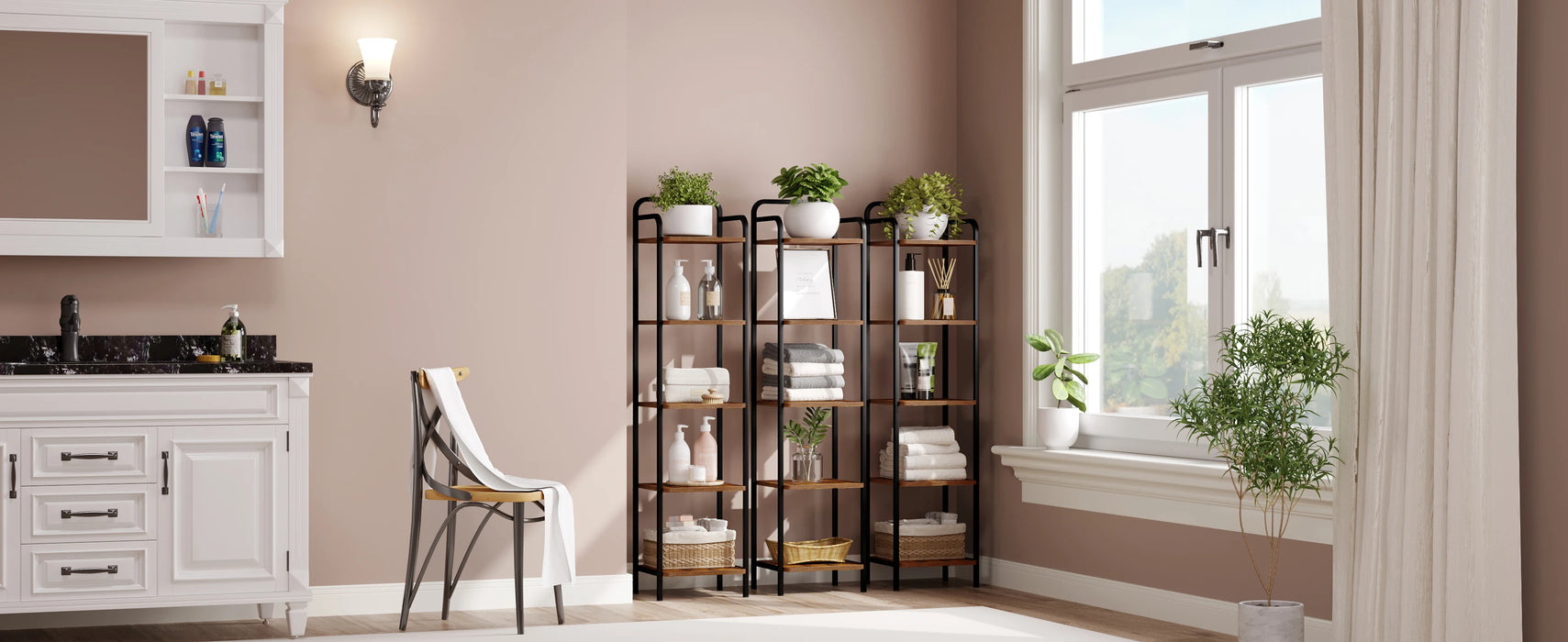 Libreria, Scaffale, Scaffale Autoportante, Libreria Sottile, Scaffale Angolare Industriale, Scaffale Sottile per Ufficio Domestico, Soggiorno, Camera da Letto