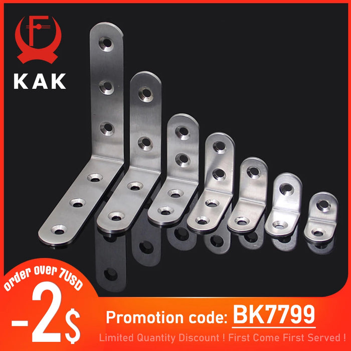 KAK 10PCS Staffe angolari angolari in acciaio inossidabile Elementi di fissaggio Protezione Supporto angolare a sette dimensioni che supporta hardware per mobili