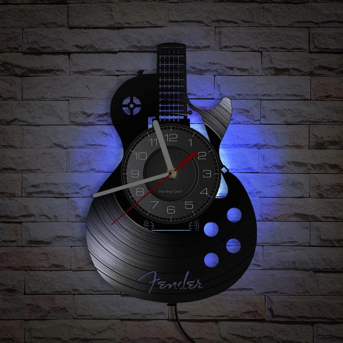 Chitarra acustica Wall Art orologio da parete strumento musicale Home Interior Wall Decor vinile Record orologio da parete Rock n Roll regalo musicale
