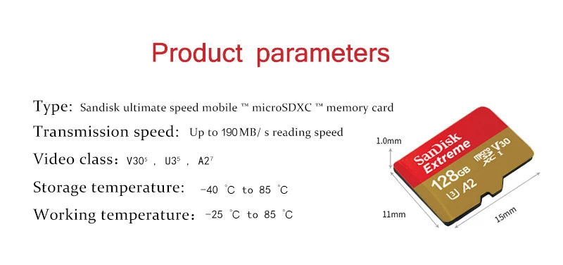 Sandisk Scheda Micro SD Originale Extreme A2 V30 U3 SDXC Flash 32GB 64GB 128GB 256GB Scheda MicroSD 190MB/s Scheda TF per Tablet Telefono