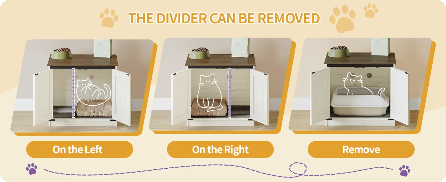Lettiera per Gatti con Divisorio Rimovibile, Casetta per Gatti, Ingresso Reversibile Sinistra o Destra, Mobiletto Laterale, Marrone Vintage/Bianco