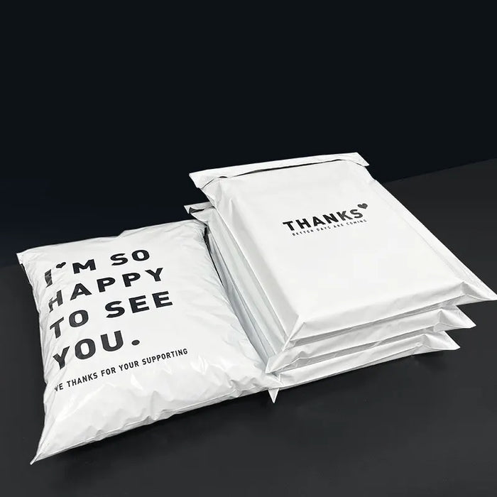 INPLUSTOP 50 pz colore bianco addensare borsa espressa grazie stampa abbigliamento impermeabile pacchi imballaggio borse busta corriere sacchetto