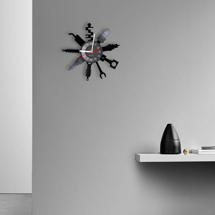 Negozio di riparazione Auto Wall Sign decorativo moderno orologio da parete Auto servizio meccanico officina vinile Record Clock Garage riparatore regalo