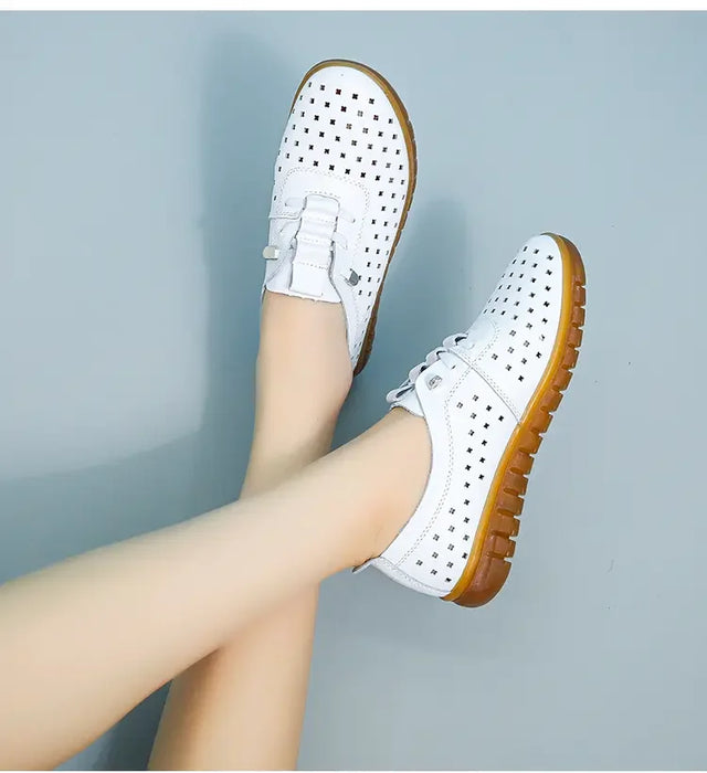 Mocassini estivi in vera pelle Scarpe casual da donna Mocassini Calzature da donna con punta morbida Scarpe basse da donna bianche