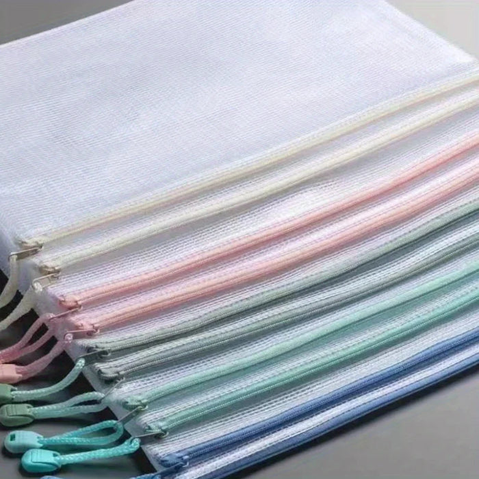 Borsa con cerniera in rete da 10 pezzi borsa con cerniera borsa con cerniera per l'organizzazione dell'aula borsa con cerniera in plastica, 5 colori, formato A4, scheda Gam