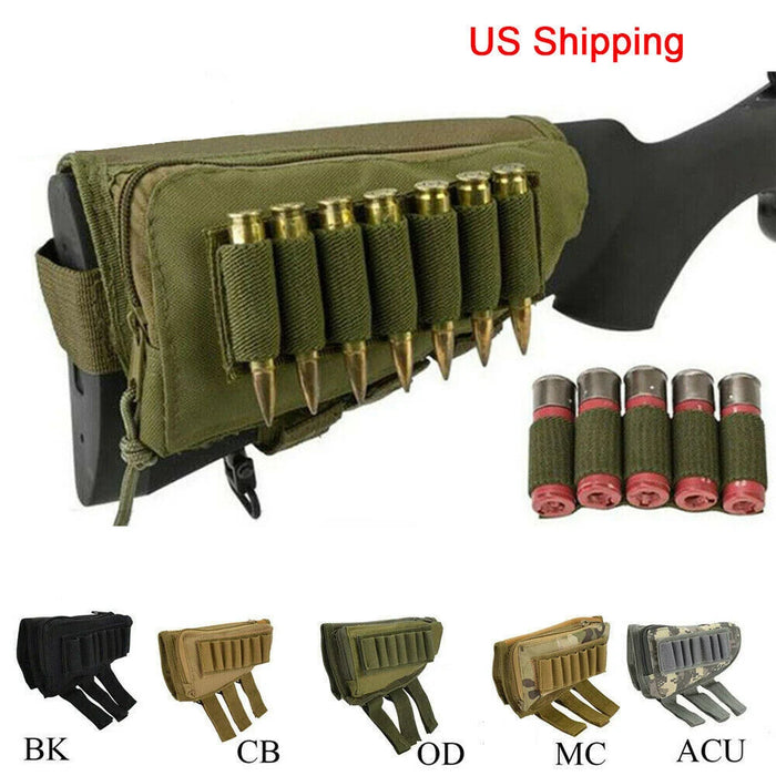 Tattico Muti-funzionale Caccia Cerniera Fucile Buttstock Pack Borsa Guancia Pad Resto Shell Mag Munizioni Pouch Pocket Magazine Bandoliera