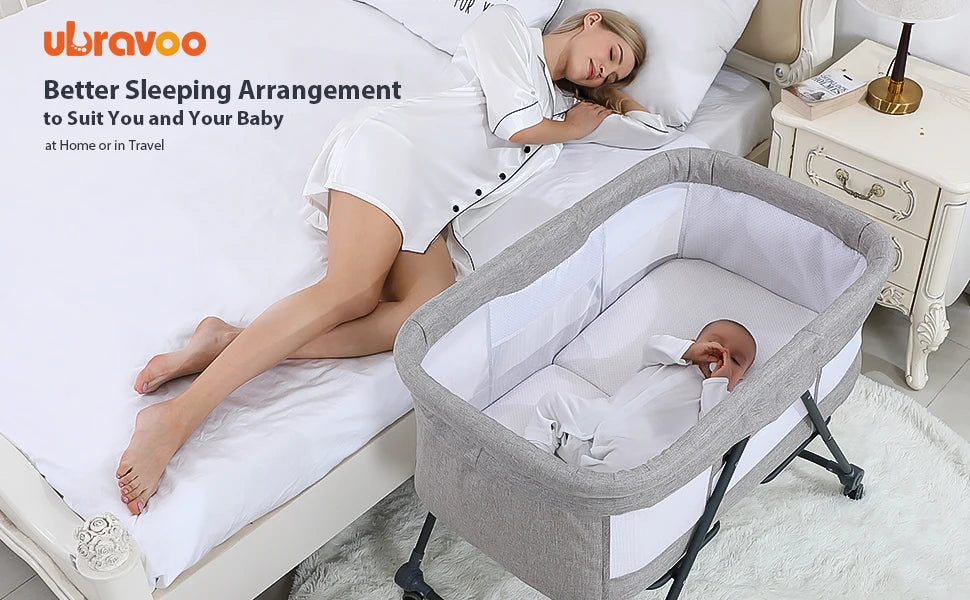UBRAVOO Lettino da viaggio Baby Grab-and-go con materasso e ruote silenziose, culla a dondolo convertibile, XYT-001