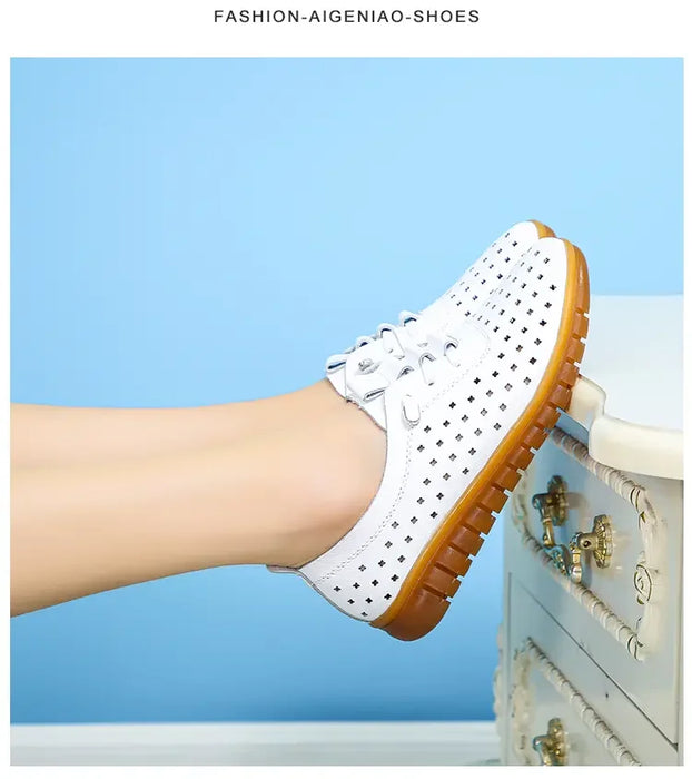 Mocassini estivi in vera pelle Scarpe casual da donna Mocassini Calzature da donna con punta morbida Scarpe basse da donna bianche