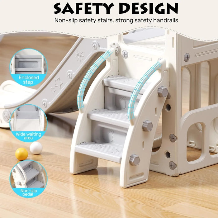 Scivolo per bambini, scivolo multifunzionale per bambini con box, spazio di archiviazione e gradini antiscivolo, pla per interni ed esterni (grigio bianco)